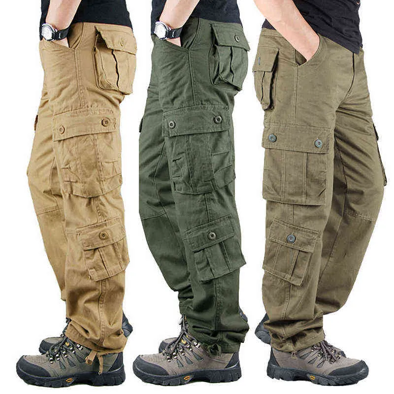 2021 Plus Size Uomo Pantaloni cargo da esterno Pantaloni tattici multitasche Pantaloni da lavoro da uomo Pantaloni militari dell'esercito H1223