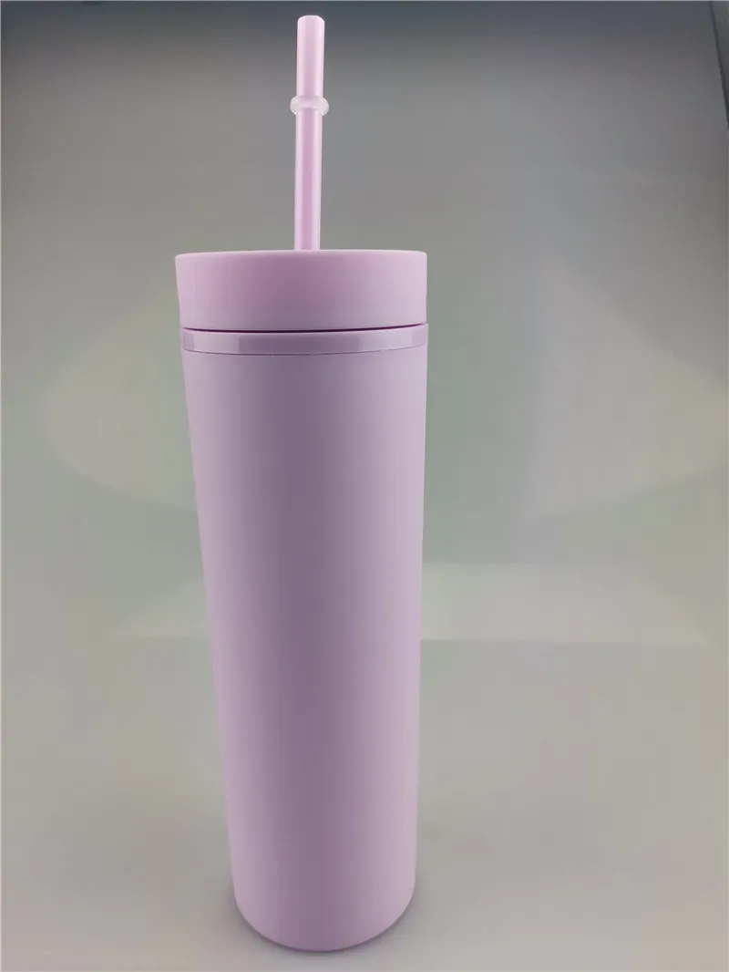 Blank Skinny Tumblers 16oz Colored Pastel Acrylic Matte Plastic Cups in Bulk  With Lids and Straws, Cleaning Brush DIY Customizable lilac 