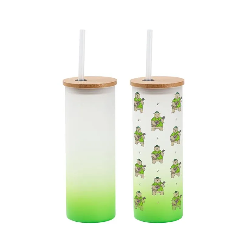 500ml Sublimation Glass Water Tumbler 17oz Gradient Frosted Glasses Water Bottles Outdoor Sports Carrying Drinking Bottle