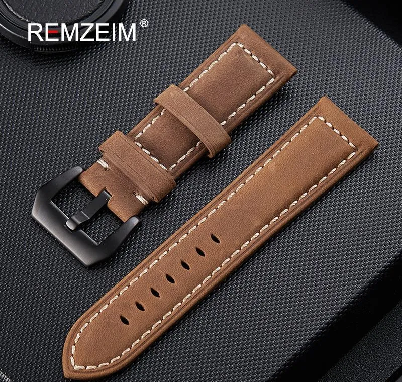 genuine leather watchband 20mm 22mm 24mm 26mm crazy horse nubuck sports outdoor watch band buckle strap relogio pulseira