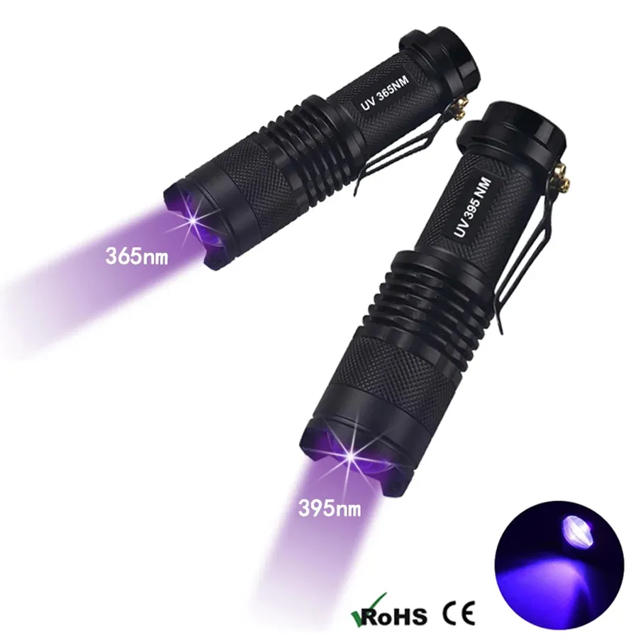 SK68UV 395NM ZOOM Mini LED UV-ficklampa Ultra Violet 365nm Bärbara facklor för Cat Dog Animal Pet Urin Detection Light Lampa AA Batteri