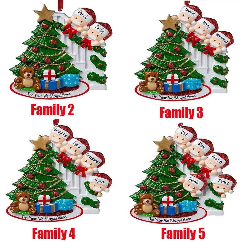 New Christmas Personalized Ornaments Survivor Quarantine Family 2 3 4 5 6 Mask Snowman Hand Sanitized Xmas Decorating Creative Pendant Toys