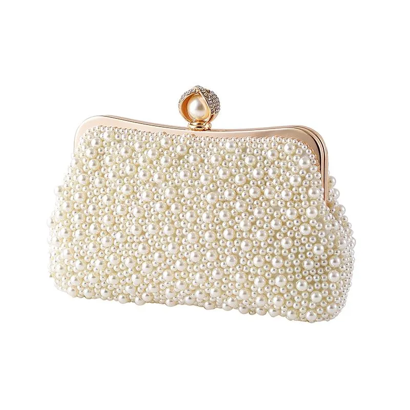 Kopplingsäckar Kvinnors Kristaller / Pärlor Polyester Alloy Evening Bag Solid Färg Beige