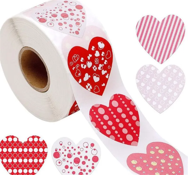 Adesivo con sigillo di San Valentino Forniture per feste di matrimonio 8 modelli Regalo Decora Etichetta adesiva a forma di cuore rosso amore da 1 pollice Nuovo arrivo 4yh J2