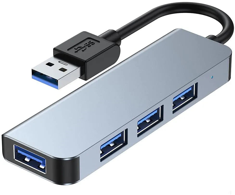 Adaptador de concentrador de datos USB 3.0 de 4 puertos Divisor ultra delgado y liviano Compatible con MacBook Air / Pro / Mini, iMac, Surface Pro, MacPro, computadoras portátiles, unidades flash USB, HDD móvil