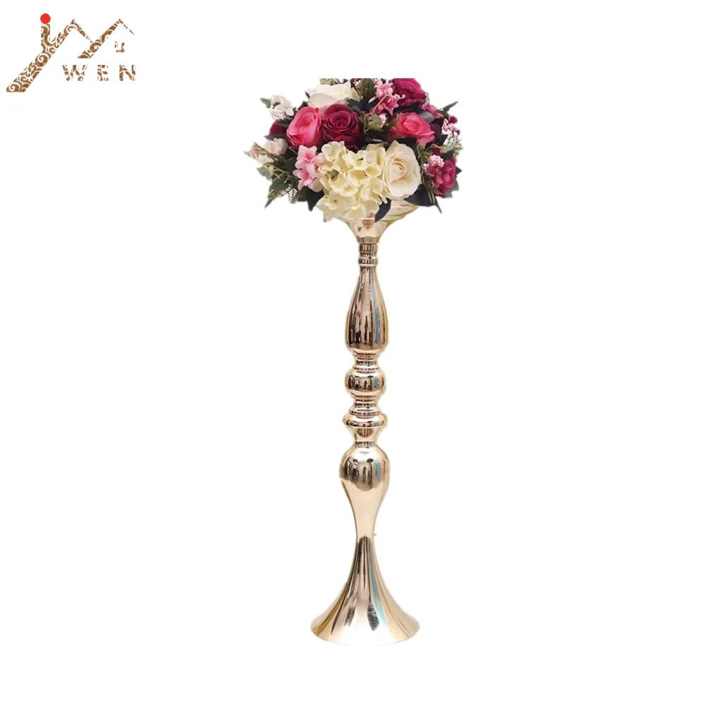 Gold Candle Holders 50cm/20" Metal Candlestick Flower Vase Table Centerpiece Event Flower Rack Road Lead Wedding Decoration Y200109