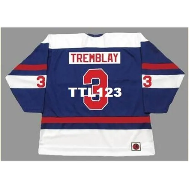 #3 J.C. TREMBLAY Quebec Nordiques 1973 WHA Auswärts-Hockey-Heimtrikot. Nähen Sie eine beliebige Namensnummer