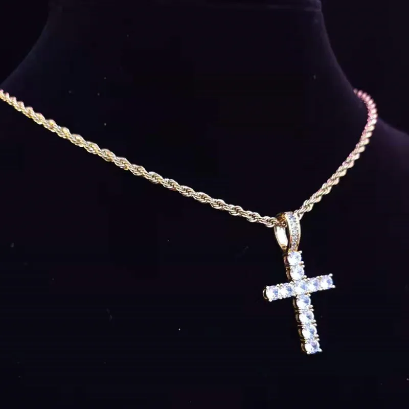 Colliers pendentifs hommes femmes Hip Hop collier croix avec chaîne de tennis en zircon de 4 mm glacé Bg HipHop bijoux cadeau de mode_voghion.com