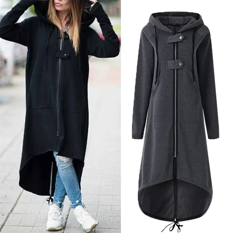 Весеннее длинное стильное женское пальто на молнии, толстовка с капюшоном, куртка на молнии, топы, флисовая толстовка с капюшоном, личность, Street S 211222