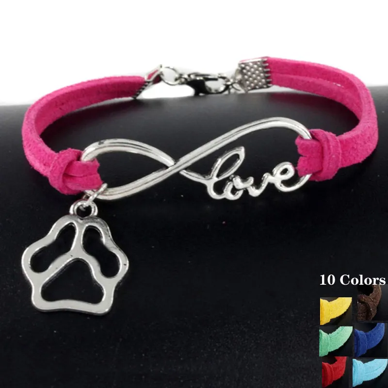 Cute Pets Dogs Cat Paw Shape Charm Bracelet Love Pendant Simple Bracelets For Women Bangles Vintage Silver Velvet Rope Chain Fashion Jewelry