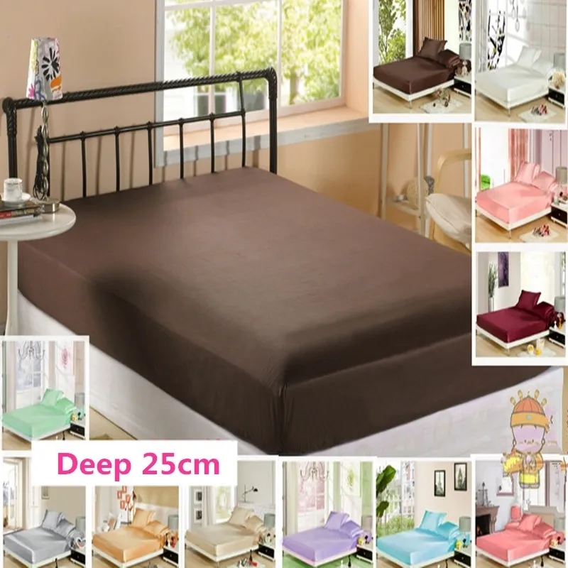100% Mulberry Silk Fitted Sheet Deep 25cm Mattress Protector Solid Color Multi Size Free Shipping 201113