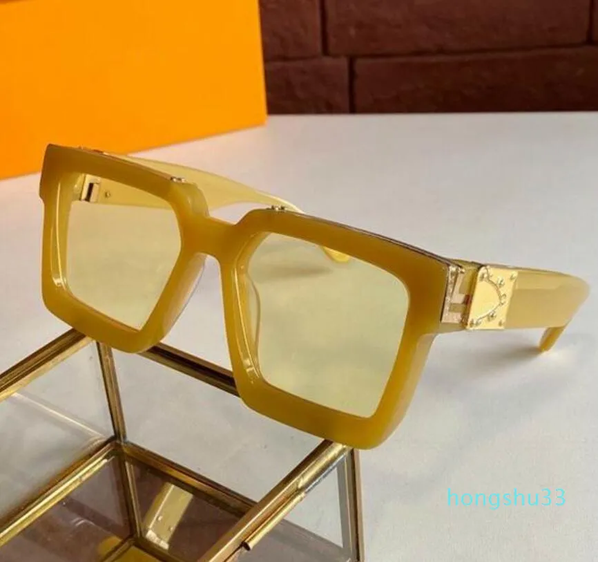 2021 UV400保護人気モデルサングラス黄色幅フランクラップフレーム反射防止スクエアレンズファッションデザイナー男性女性