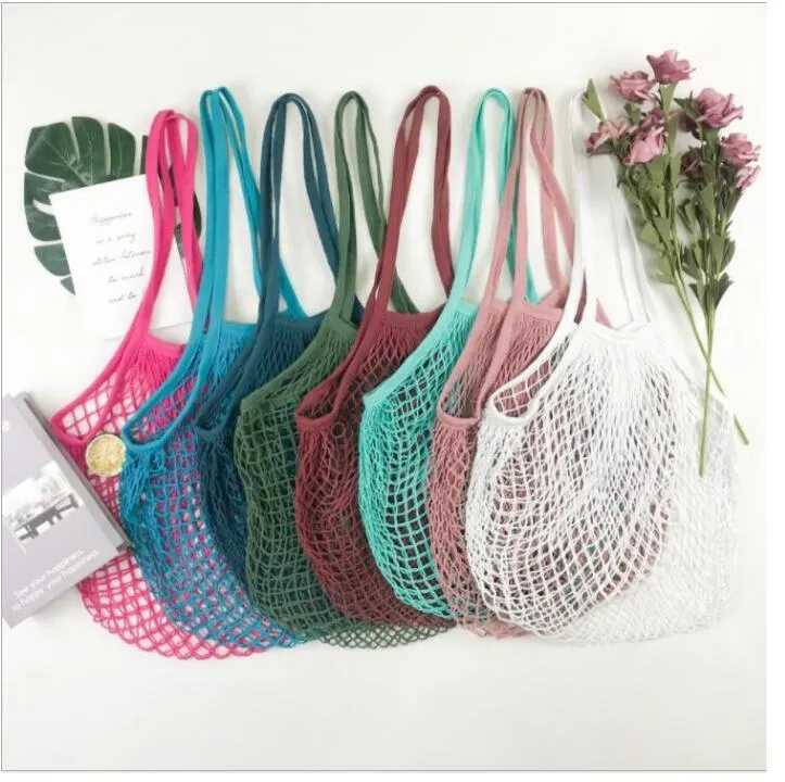 Shopping Bags Mesh Net String Bag Reusable Tote Vegetable Fruit Storage Handbag Foldable Home Handbags Grocery Tote Knitting Bag WMQ260