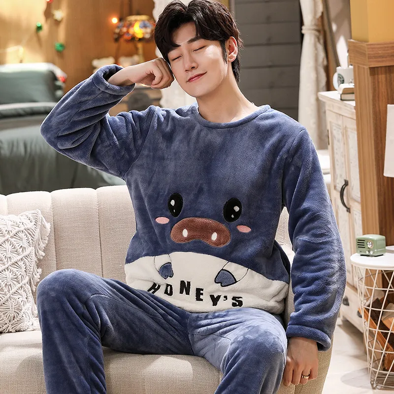 Men's Coral Velvet Flannel pyjama set - Long Sleeve