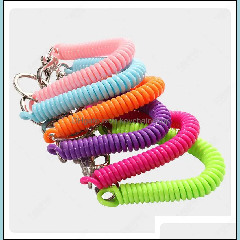 New Spiral Stretch Keychain Elastic Spring Rope Key Ring Metal Carabiner For Outdoor Anti-lost Phone Cord Clasp Hook