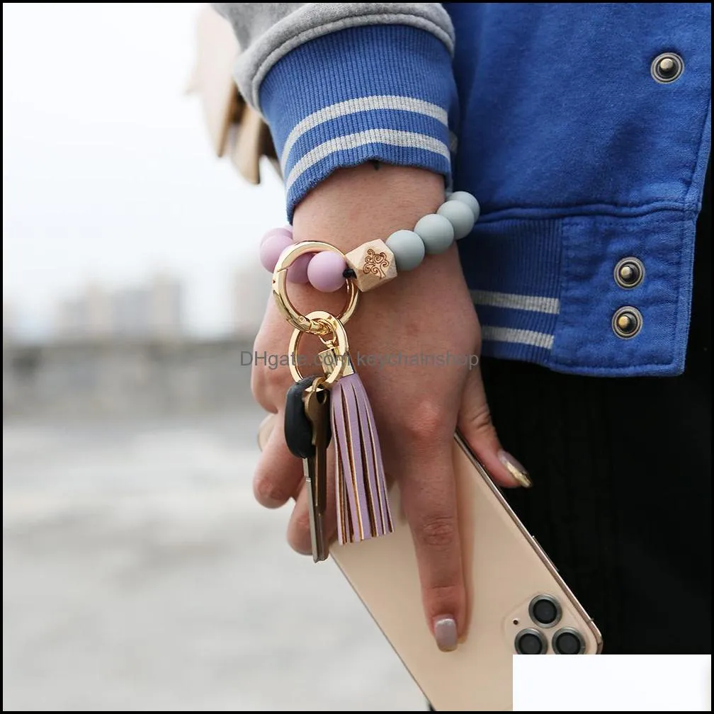 Handmade Food Grade Silicone Bead Bracelet Keychain Tree Of Life Beech Microbead Bracelet Food Grade Silicone KeyChain K68227