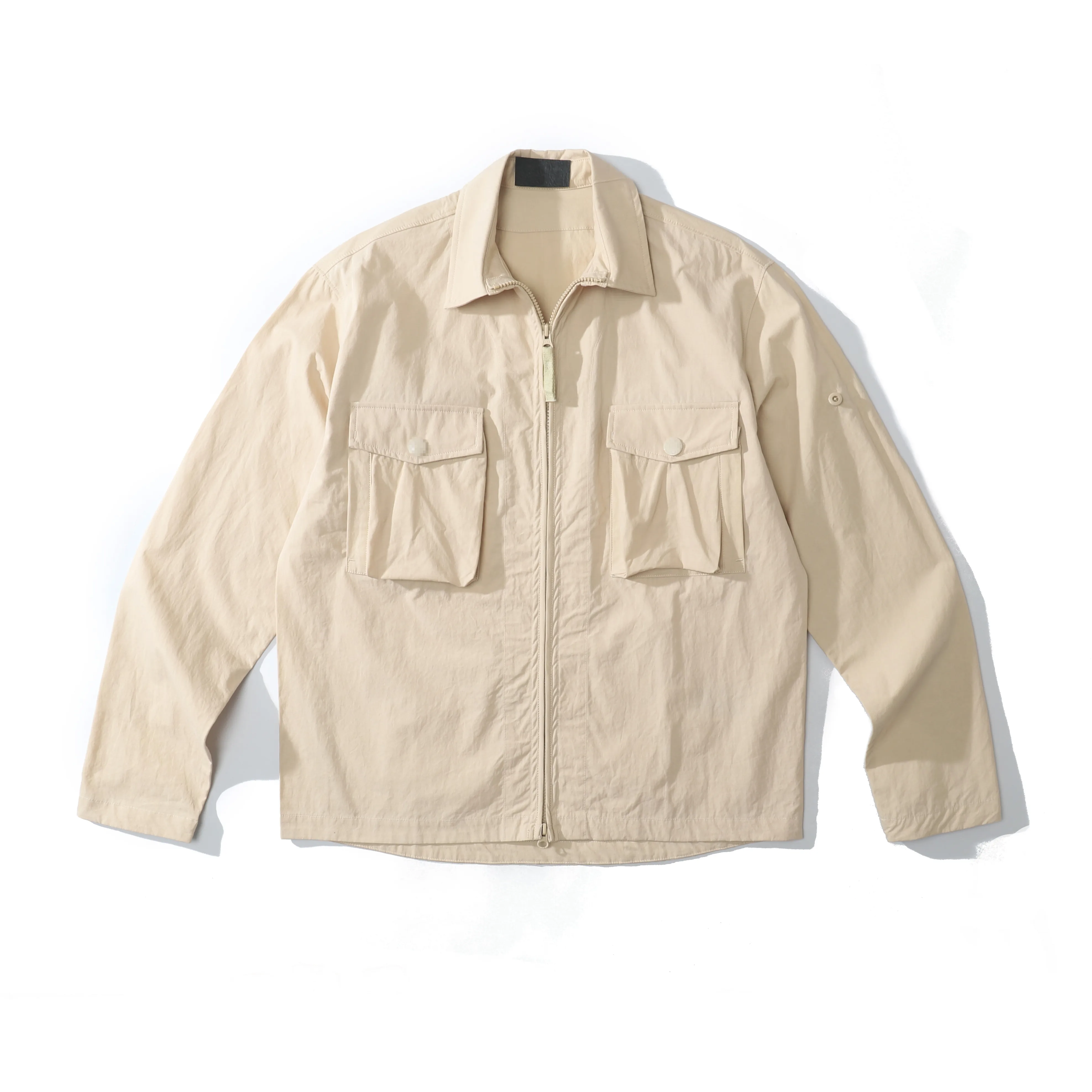 남성 캐주얼 셔츠 봄, 가을 2021SS GHOST PIECE OVERSHIRT COTTON NYLON TELA Mens 스트리트 패션 셔츠 올 블랙 완장