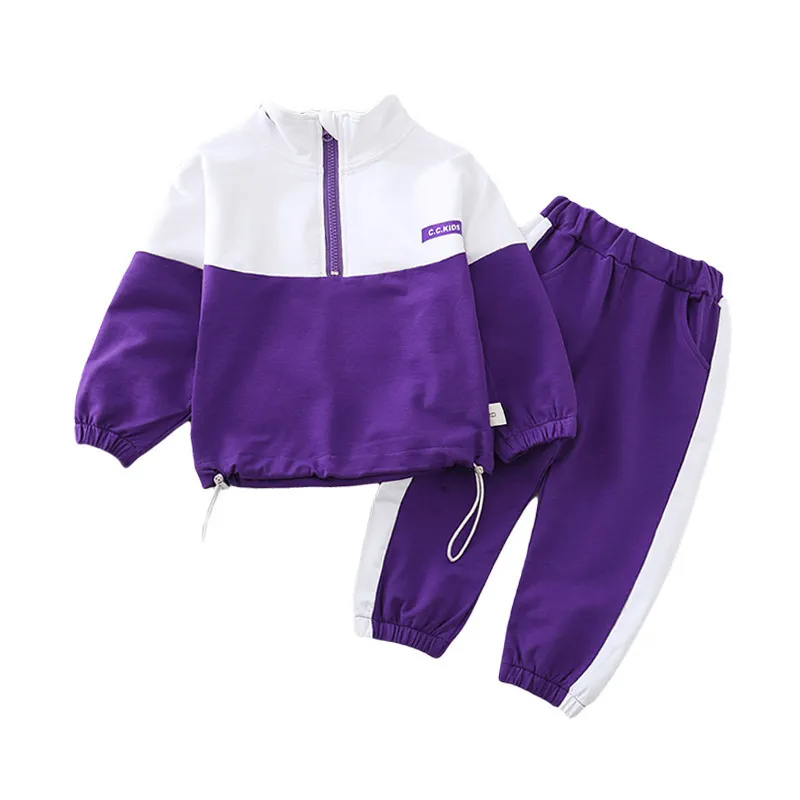 Fashion Children Clothing Spring Autumn Baby Girl Clothes Boys Solid Jacket Pants 2Pcs Set Toddler Cotton Costume Kids Tracksuit 201127