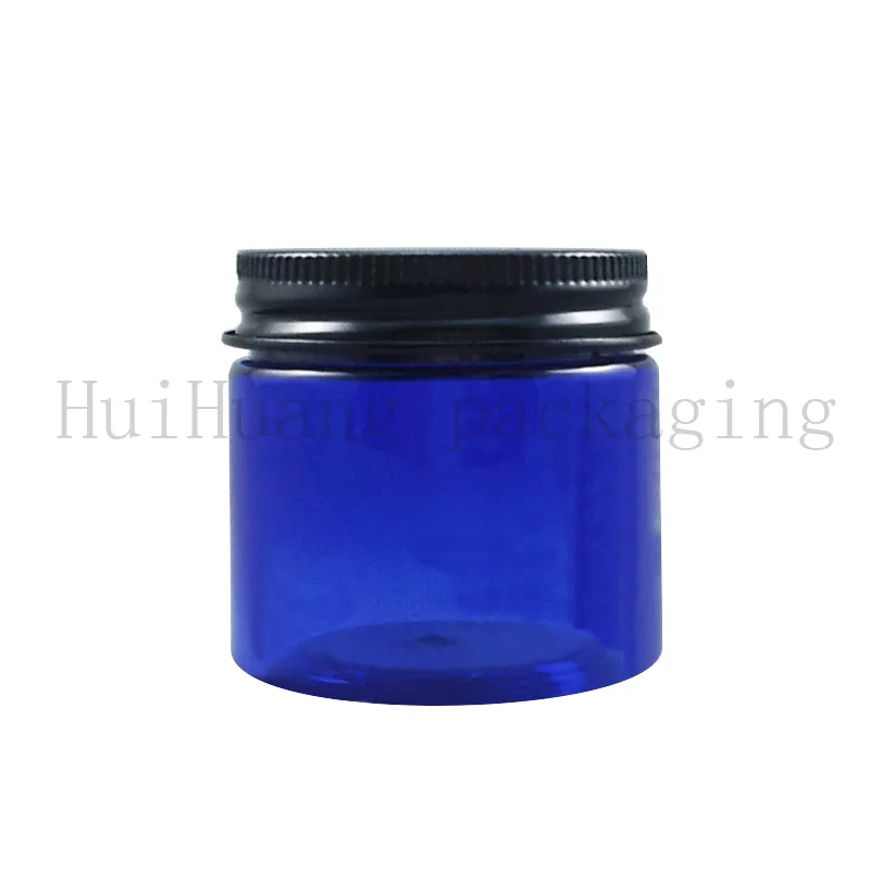 50pcs 50g tampa preta com azul vazio máscara de creme de plástico PET garrafas frascos de recipientes para embalagem de creme cosmético de cuidado de pele estanho