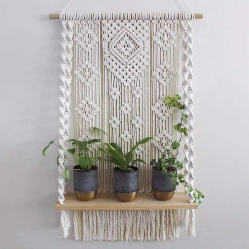 Hanging piante Mensola Tapestry Macrame Wall Art fatti a mano tinti Tapestry Fabric Lace Boemia della nappa Boho casa del regalo della decorazione