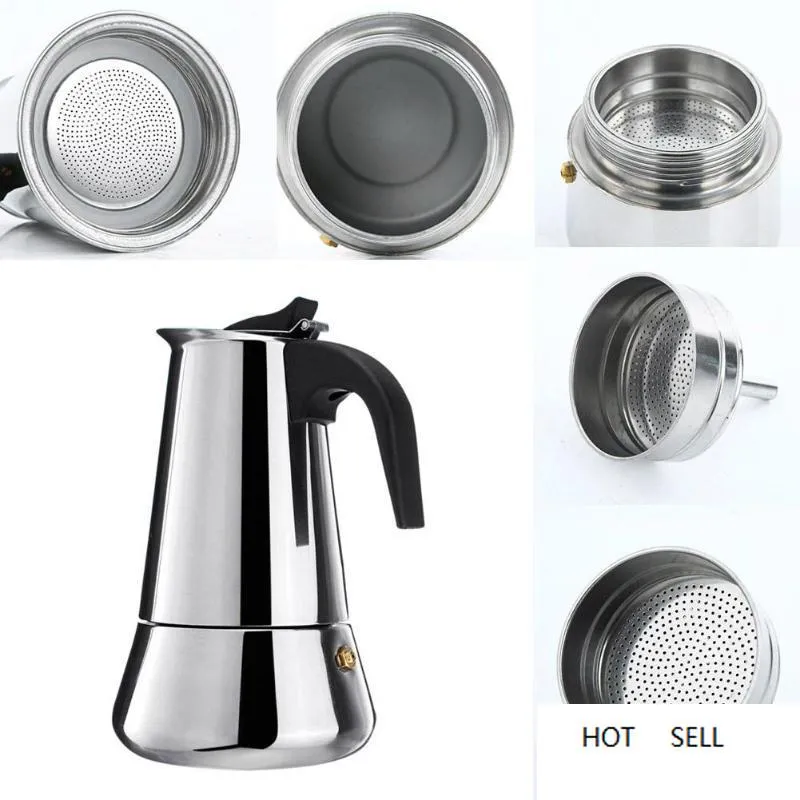 100ml/200ml/300ml/450ml Portable Espresso Coffee Maker Moka Pot Stainless Steel Latte Stovetop Coffee Brewer Kettle Pot For Pro Barista