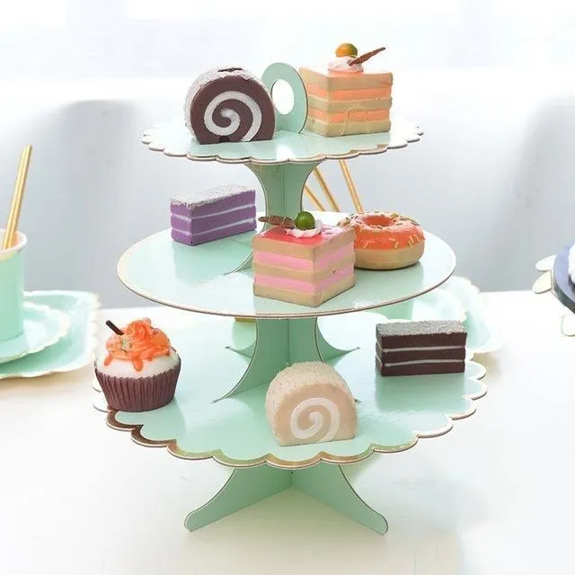 Autre ustensiles de cuisson 3 niveaux rond papier pliable gâteau support présentoir fête d'anniversaire mariage Cupcake