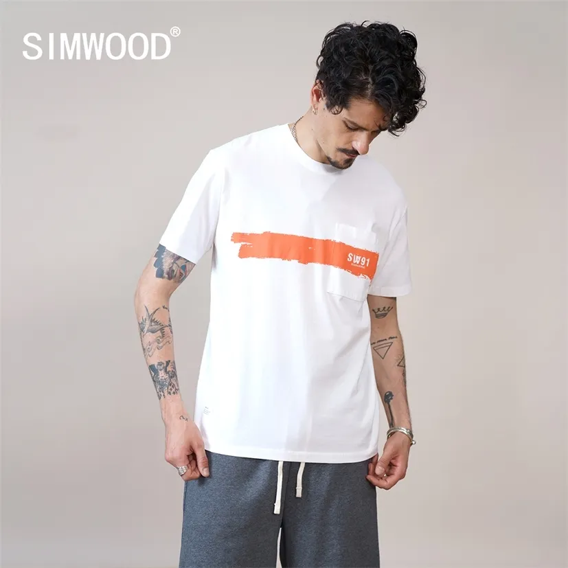 Summer Oversize T-shirts Men Painting Chest Pockets 100% Cotton Loose Tops Plus Size Brand Clothing SK120556 220118