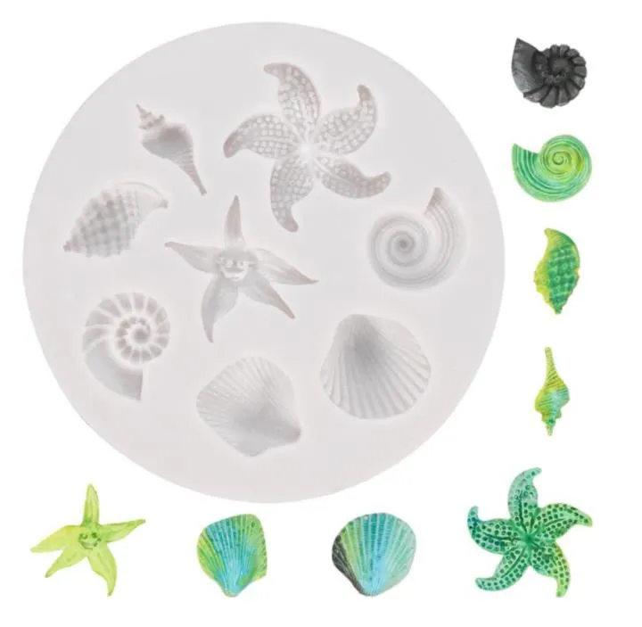 Starfish Bolo Molde Oceano Biológico Conch Mar Shells Chocolate Silicone Molde DIY Cozinha Líquida Ferramentas SN3363