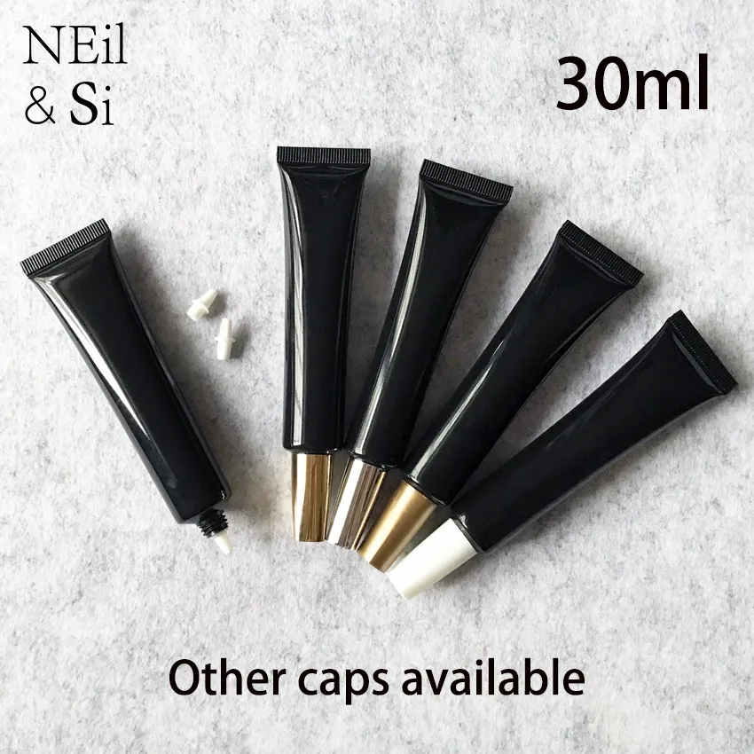 Free Shipping 30ml Black Plastic Eye Cream Bottle 30g Cosmetic Lip Gloss Soft Tube Refillable Concealer Squeeze Bottles