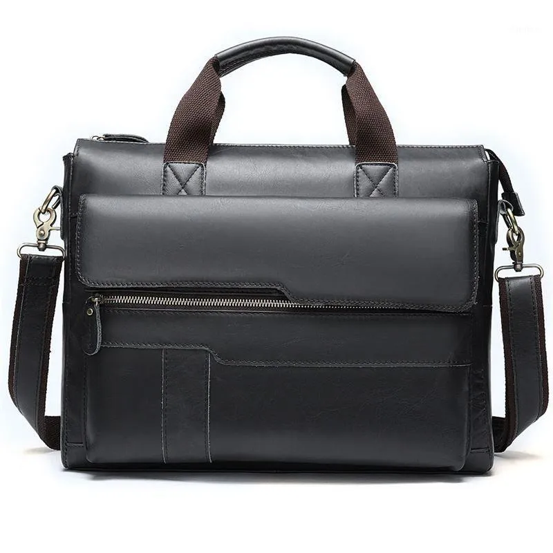 Briefcases Men's Genuine Leather Bag Briefcase Business Portfolio Male For 14"Laptop Office Messenger Crossbody Men Handbag1