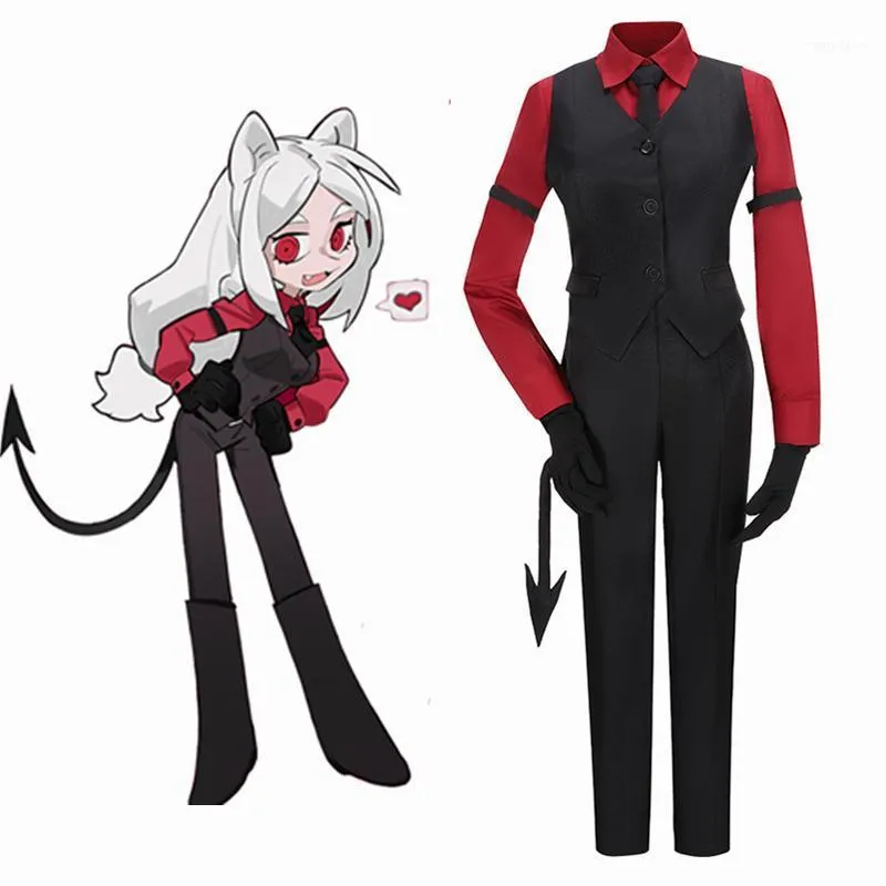 Anime disfraces juego HELLTAKER CERERUS COSPLAY COSTUCHE ADULTURA MUJERES HOMBRES ADUCHES BURGUNDY CAMISETA ROJA PANTALLA PANTALLA DE PANTALLOS VESTIDOS GUANTES DE HALLOWEEN Carnival1