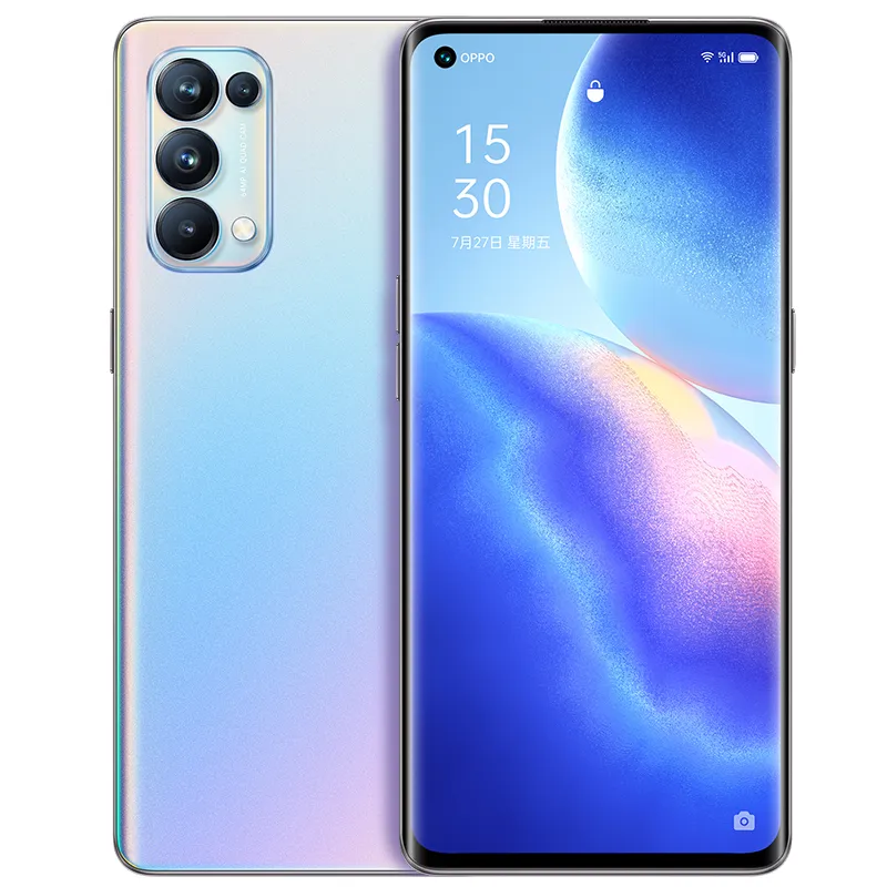 Original Oppo Reno 5 Pro 5G 휴대 전화 8GB RAM 128GB ROM MTK 차원 1000+ octa 코어 64.0MP AI NFC 안드로이드 6.55 "OLED 전체 화면 지문 ID 얼굴 스마트 휴대 전화