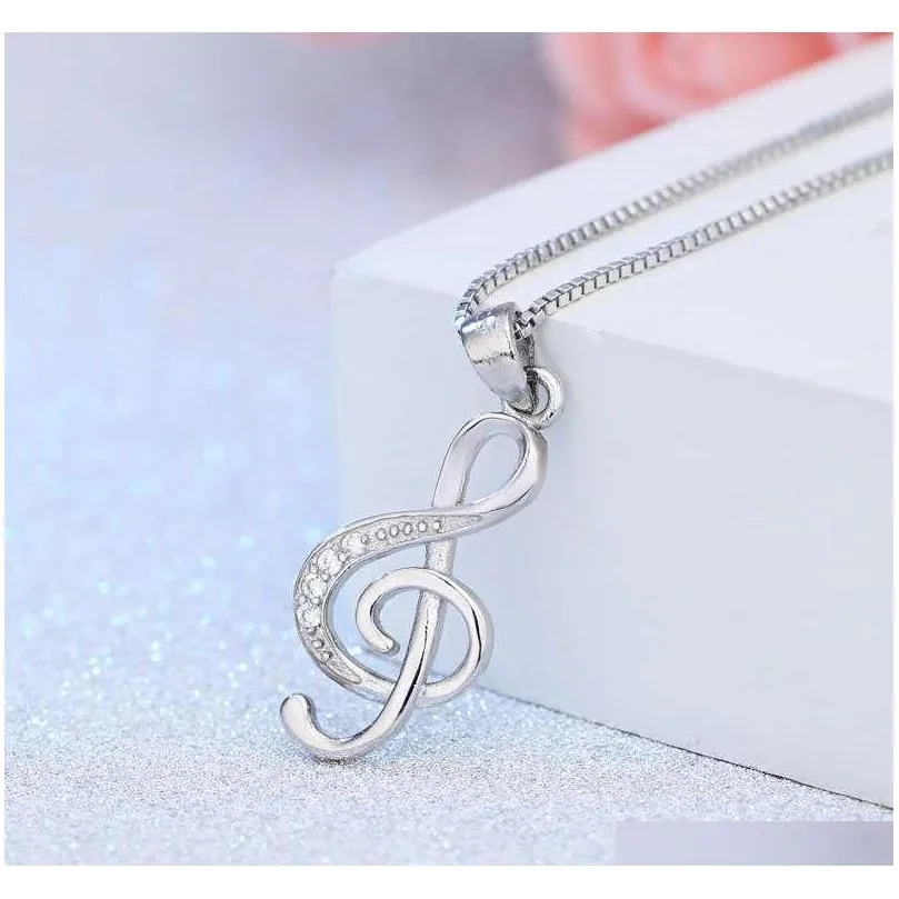925 sterling silver crystal woman necklace jewelry music note diamond pendant necklaces wedding vintage new arrival