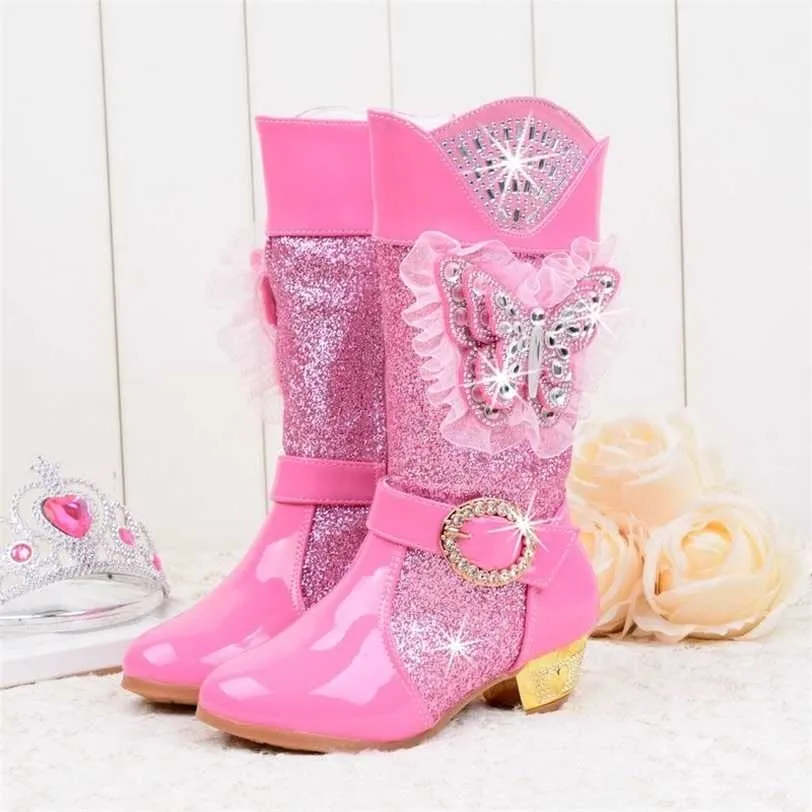 Princess Girls High Boots Winter Children's Warm Soft Cute Brand Fashion Over The Knee For Kids Snow Shoes 211227