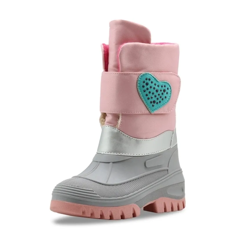 Kids Winter Snow Boots Pink Warm Shoes Thicken Footwear Rubber Sole Zip For Children Kid's Outdoor Girls Plus Velvet Waterproof 211227