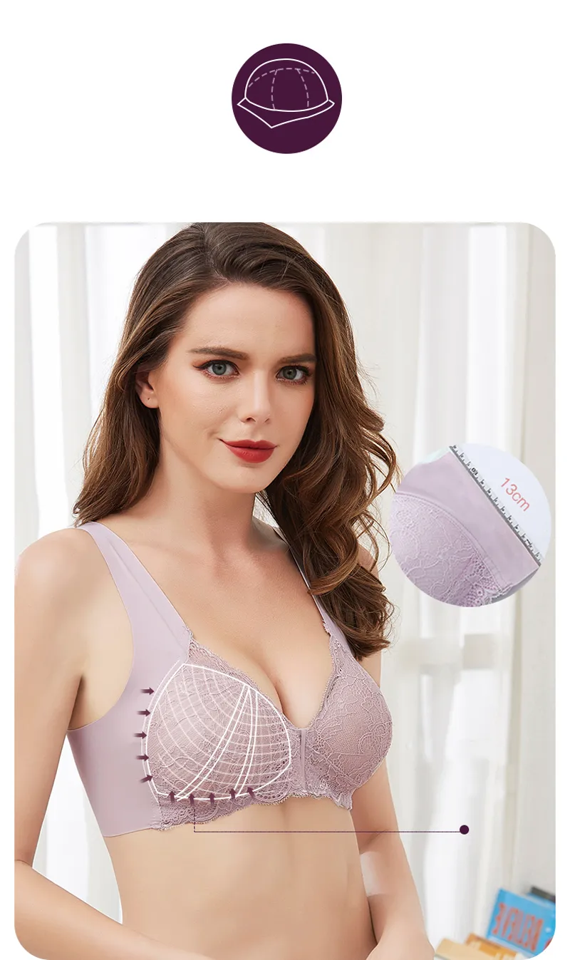 Queenral Front Closed Push Up Brassiere Panties Sexy Underwire Bra