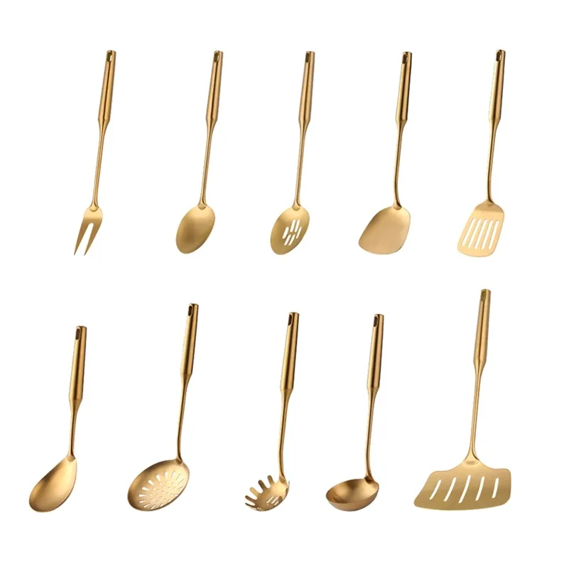 1 stks Rvs Goud Koken Gereedschap Antislip Handvat Keukengerei Set Turner Lepellepel Home Restaurant Accessoires 201223