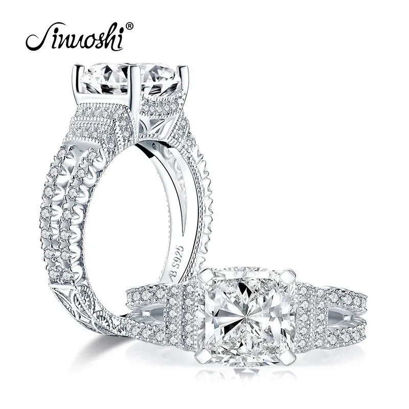 AINUOSHI moda argento sterling 925 3.0ct taglio cuscino Halo anello di fidanzamento diamante simulato matrimonio 9x9mm anello nuziale gioielli Y200107