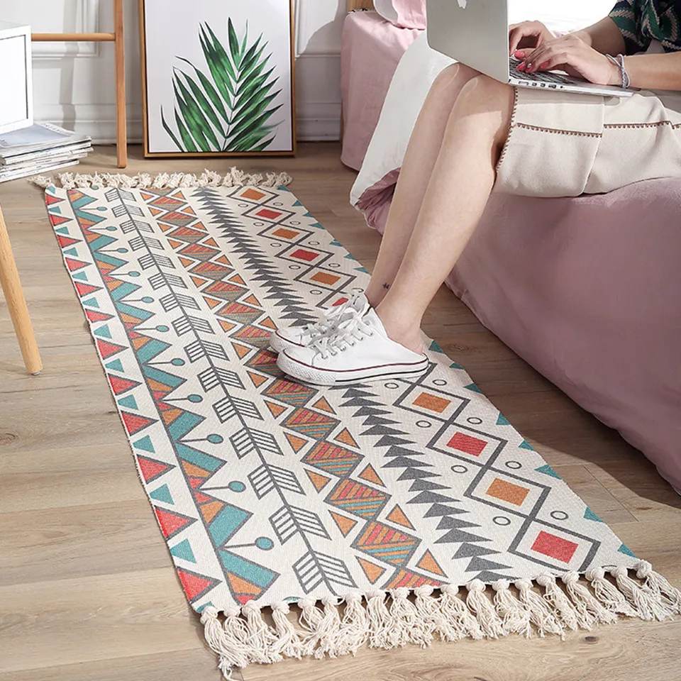 Etniczne dywanowe Maty kuchenne do podłogi długie paski geometryczne Kilim dywany Nordic Sypialnia Rug Bawełniany Oriental Decor Materiał 201214