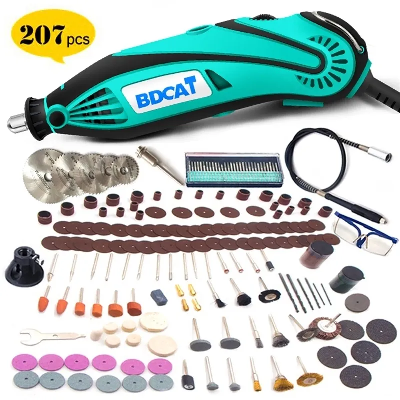BDCAT 180W Electric Grinder Tool Mini Drill Polishing Variable Speed 207pcs Rotary Tool Kits with Power Tools Dremel Accessories 201225