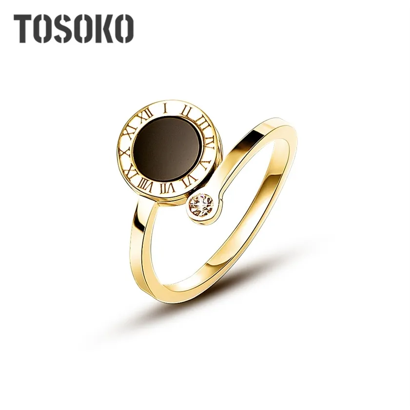 TOSOKO Rvs Romeinse Cijfer Shell Ring Opening Met Zirkoon Staart Mode Vrouwelijke Sieraden BSA036 220216
