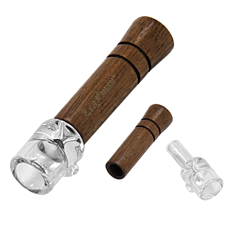 LeaFMan 68 mm Glas One Hitter Pipes Bat mit Holzgriff 68 mm Walnussholz Tabakpfeife Rauchen Kräutermühle Zubehör