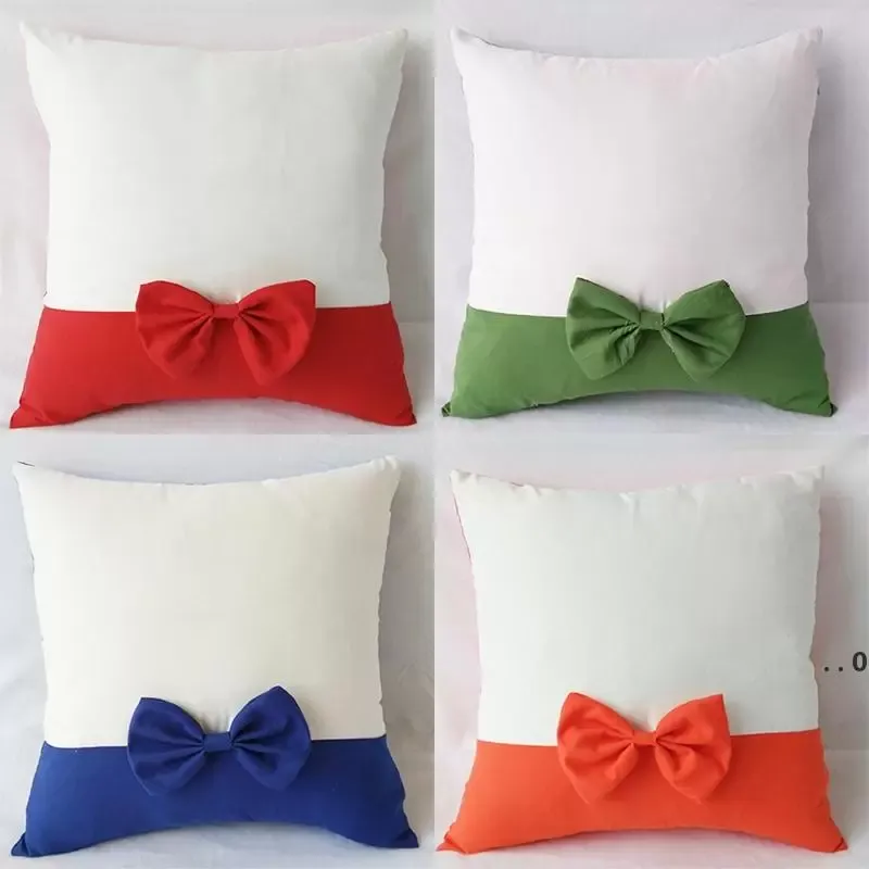 Fundas de almohada con lazo de 40x40cm, espacios en blanco para sublimación, fundas de almohada con estampado DIY con cremallera CG001