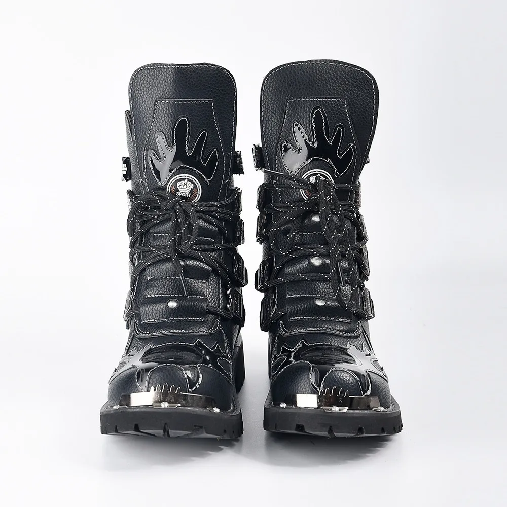 Black Leather Punk Rock Ankle Boots With Lowes Metal Roofing Black Leather Punk Rock Ankle Boots With Lowes Metal Roofing