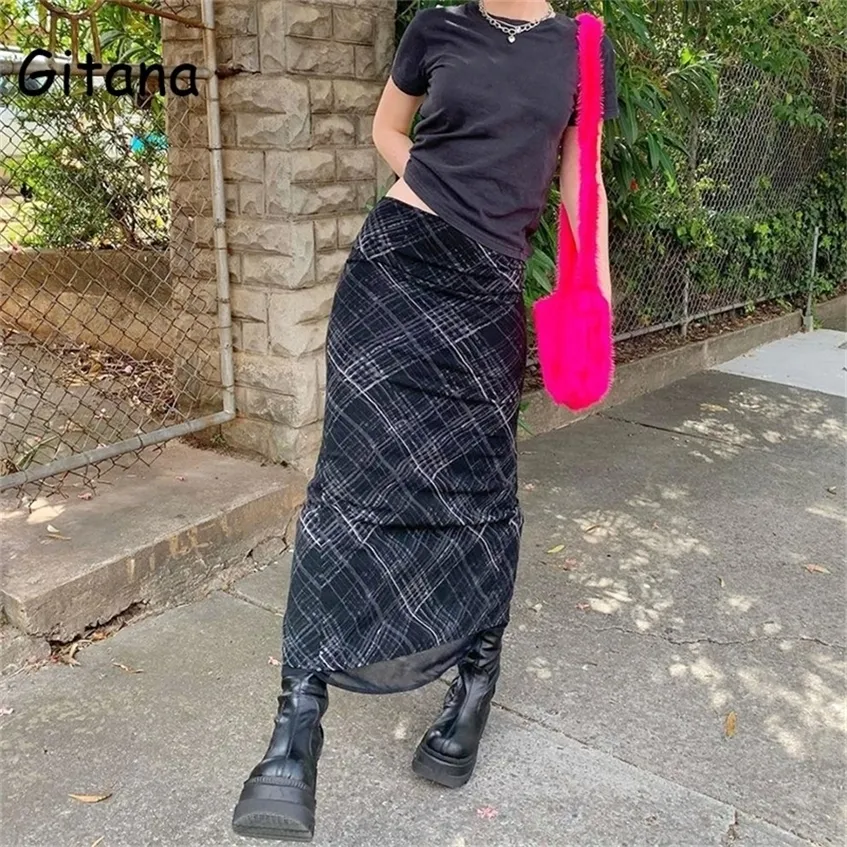 Gitana Spring Summer Fairy Grunge Long Tulle Skirt Kawaii Plaid Black Harajuku Low Pheched Corean 220224