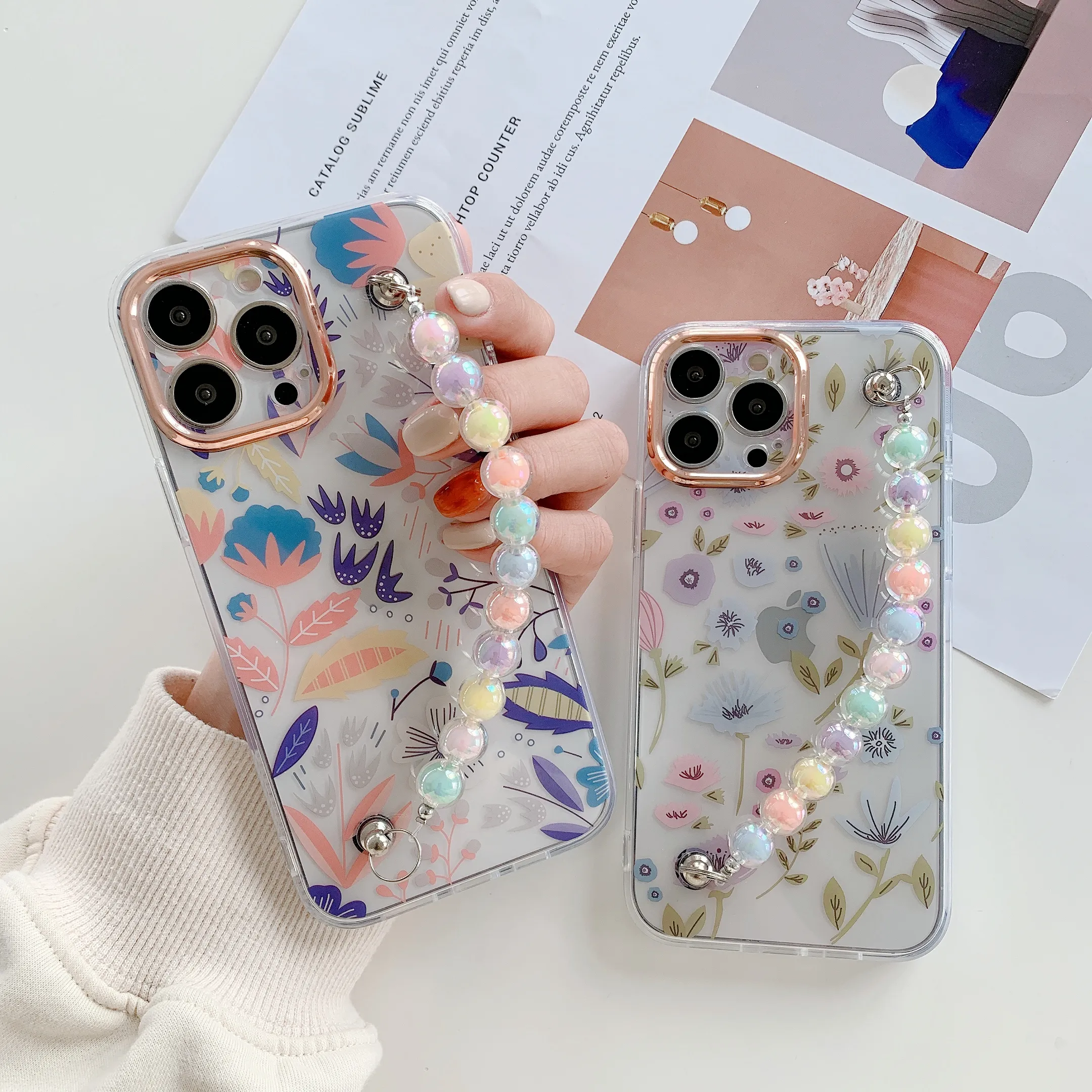 Pulseira de pulso Ultra Fin Fin IMD Soft TPU Casos de telefone floral transparente para iPhone 13 12 11 Pro Max XR XS x 8 7 Plus Caso de Eletroplatação