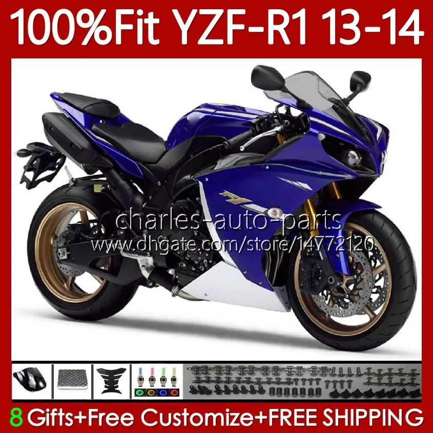 100% passform OEM karosseri för Yamaha Moto YZF-R1 YZF-1000 YZF R 1 1000CC 13-14 Body 94No.0 YZF R1 1000 CC YZFR1 13 14 YZF1000 2013 2014 Injicering Mold Fairing Kit Factory Blue