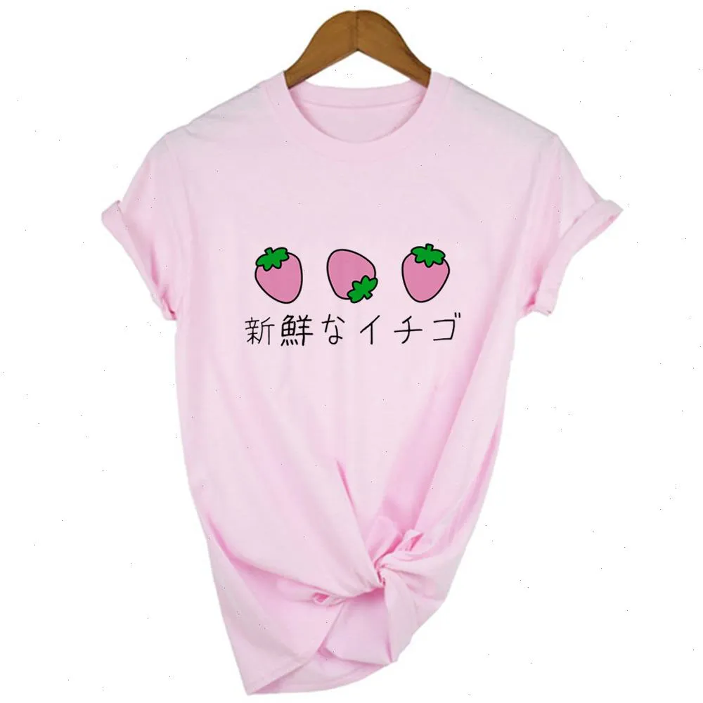 Świeże truskawki japońska koszulka t shirt estetyczny koszulka Harajuku śmieszne Ulzzang 90. Grunge Kawaii Tee Chic Lato Moda