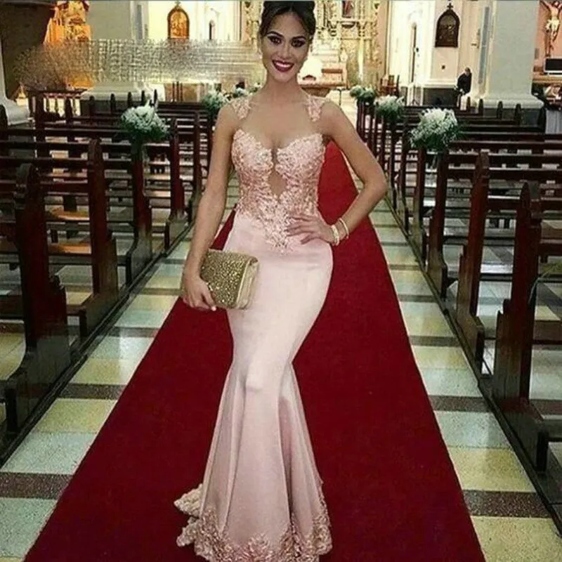 Vestidos largos de sirena de tul transparente para graduación para mujer, vestido de noche Formal de encaje con apliques rosas 2021, vestido de fiesta de Gala hecho a medida