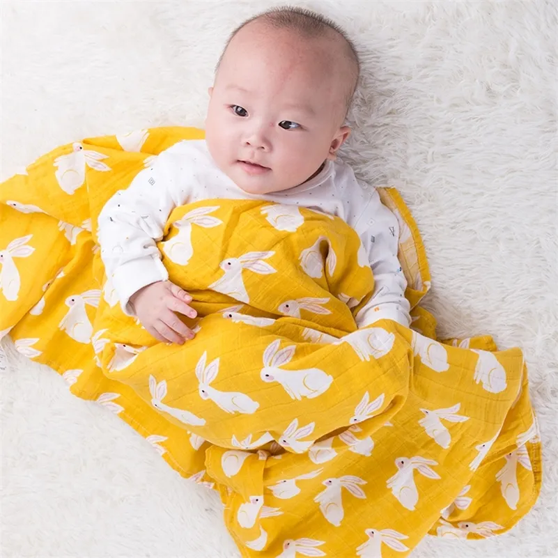 Muslin Swaddle Coton biologique bébé super doux couverture nouveau-né infantile Inbakeren gaze serviette de bain soins infirmiers poussette couverture enfants chaîne LJ201014